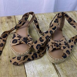 Leopard Print Espadrille‎ Sandals Ankle Ties Size 7
